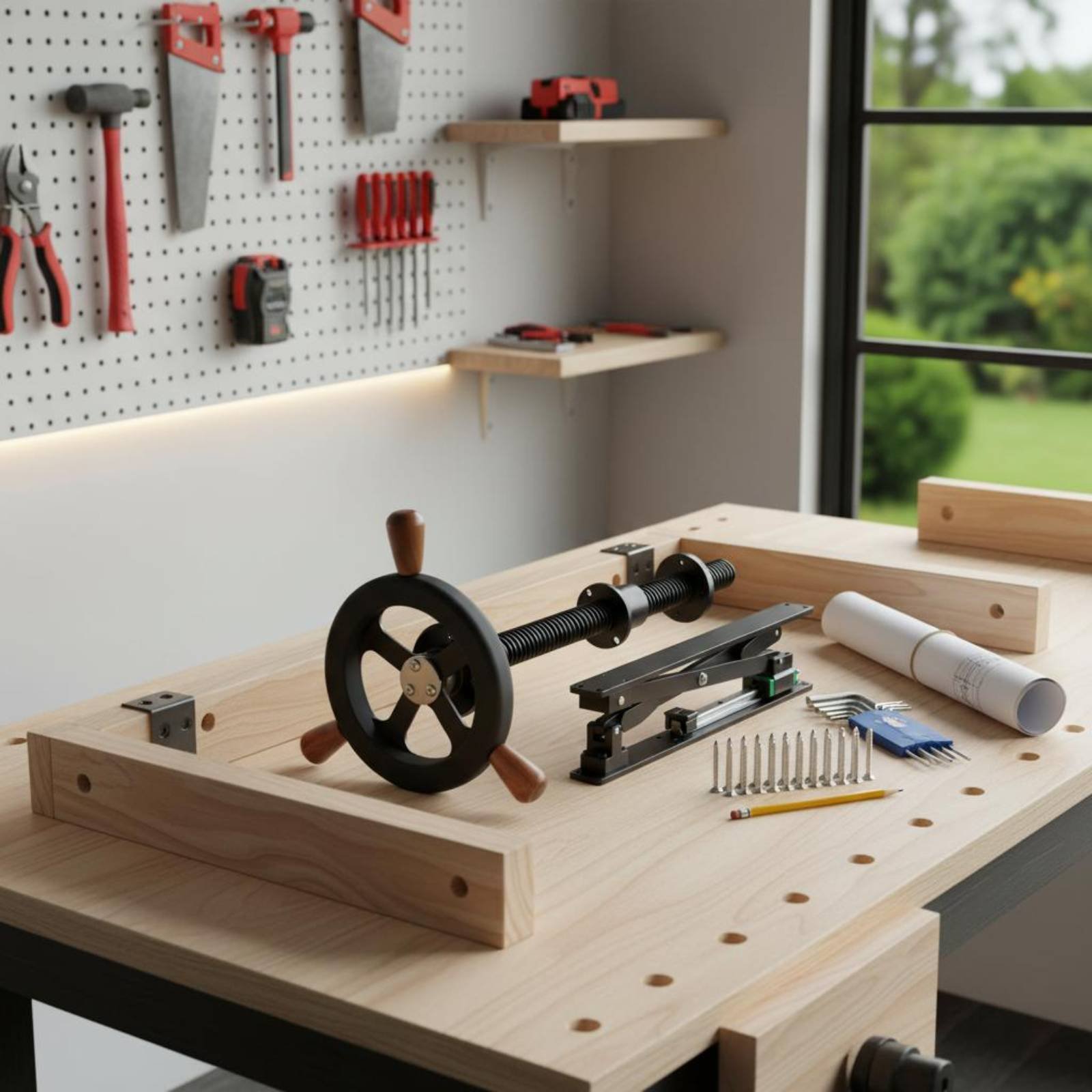 Woodworking Workshop Design - Zacisk do nogi stołu warsztatowego, europejski