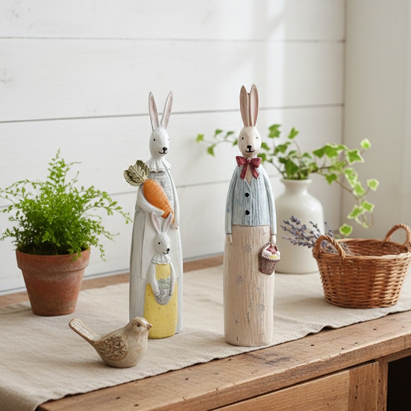 Woodworking Rabbet - Figurka Króliczków z Żywicy Imitującej Drewno